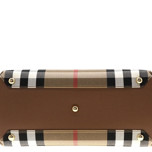 Burberry Banner Medium Tote Shoulder Bag Check Canvas Tan New - Picture 10 of 10